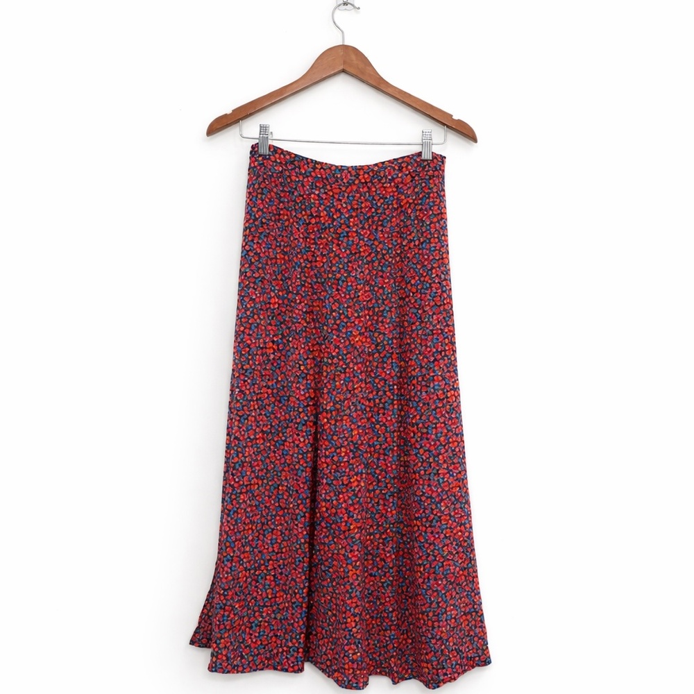 ZARA Floral High-Waisted Skirt | Black Red Blue Print | Size S
